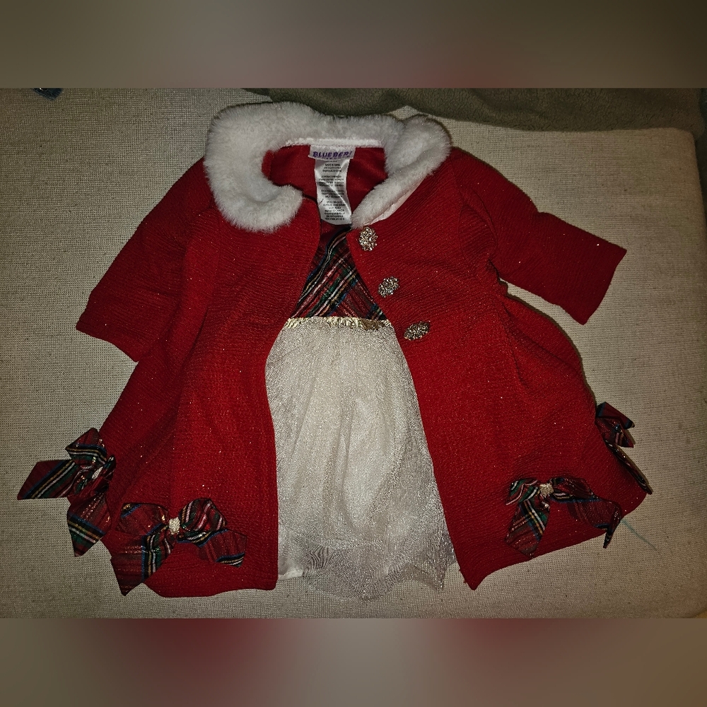 Red Coat with White Fur Trim and Plaid Accents